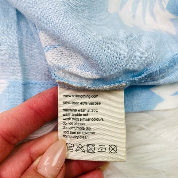 Folk Men's Drake Short Sleeve Shirt Blue Size L  Floral Linen Blend NWT - Picture 6 of 16